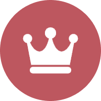 A white crown on top of a red circle.